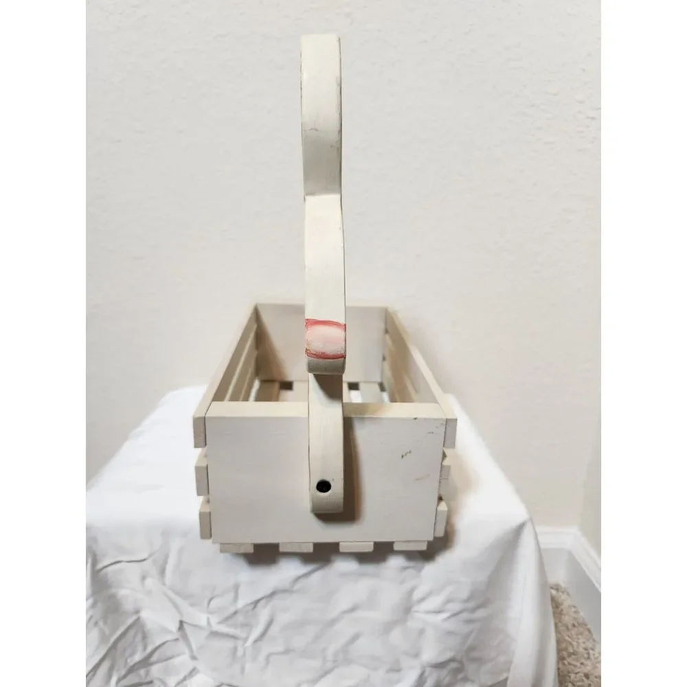 Vintage Wooden Fruit Bread Easter Basket Painted Bunny Crate‎ Box
